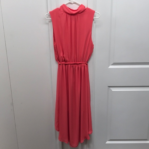Chiffon High-Low Wrap Dress in Coral - Picture 5 of 8